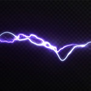 A bright purple horizontal lightning arc that appears to be glowing with electrical energy against a black background.